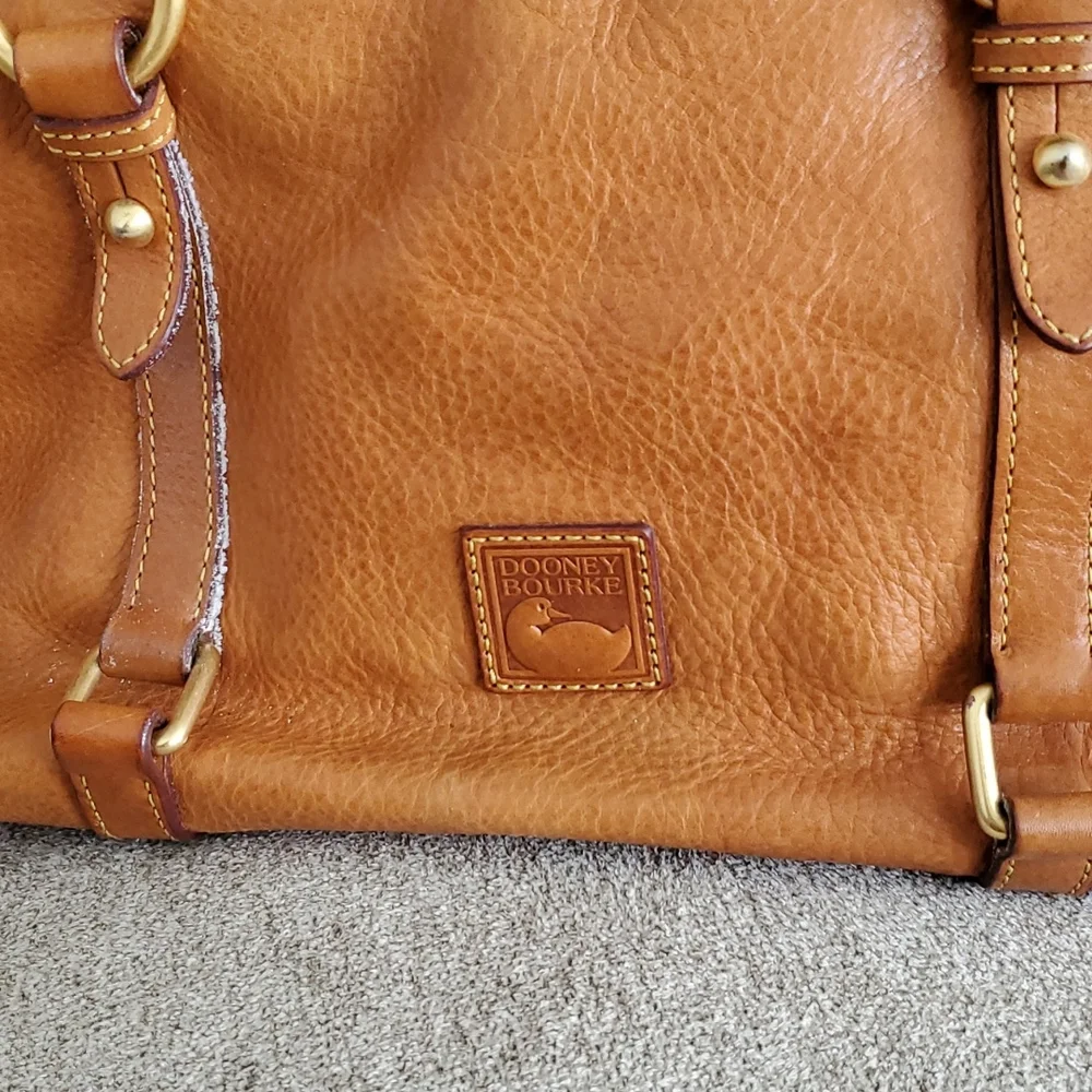 Dooney & Bourke Cognac Leather Satchel with Gold Rings - Picture 2 of 4